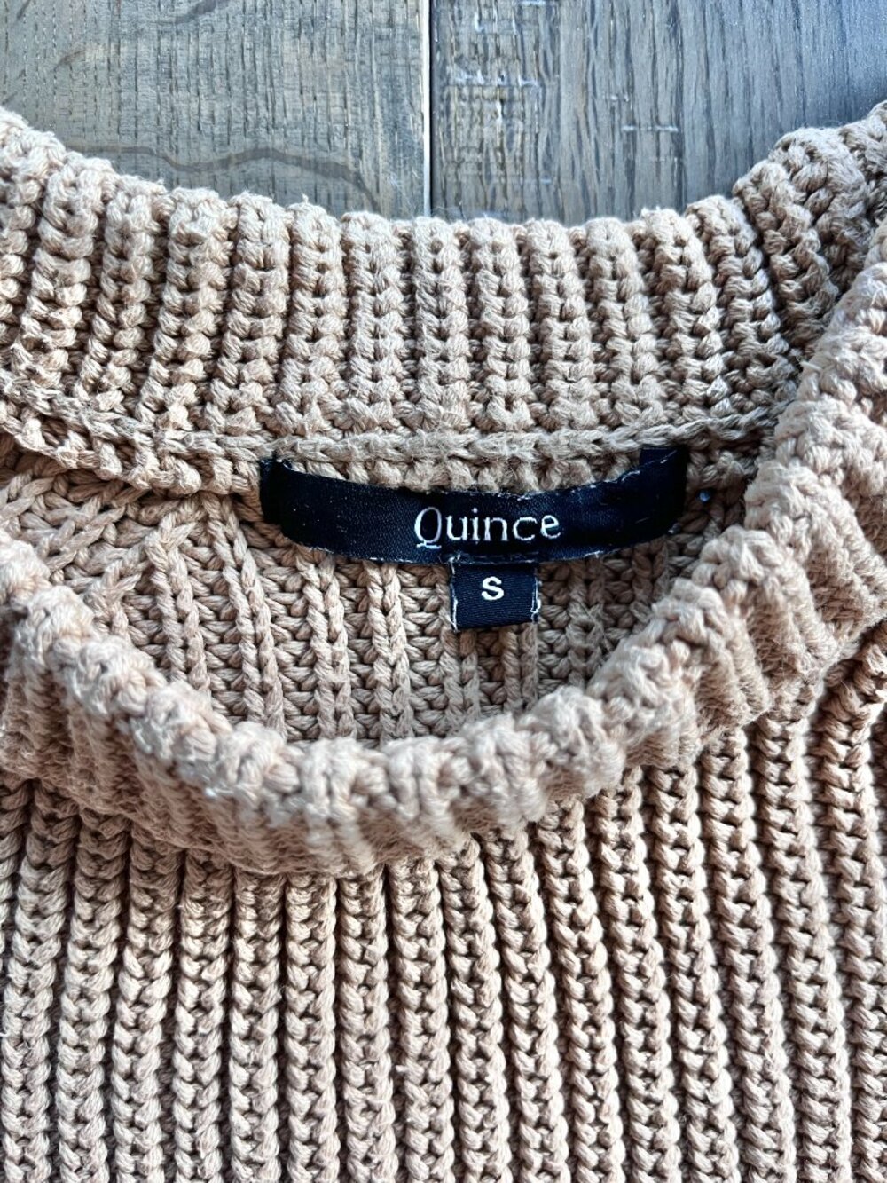 Quince Organic Cotton Fisherman Crewneck Sweater Camel Size S - Picture 3 of 7
